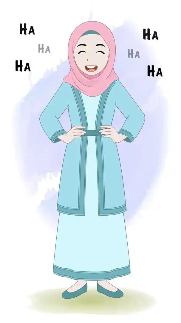 Cartoon Islamic woman hijab character animated laughing pose AKA Zara