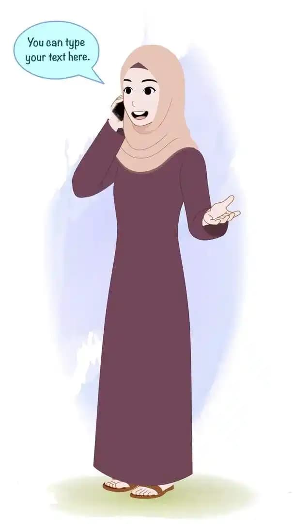 Female Muslim hijab character talking on mobile animated vector AKA Farha