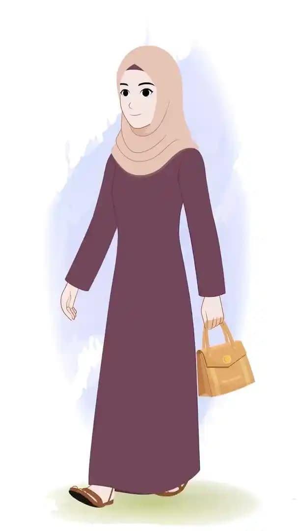 Female Muslim hijab character walk cycle with bag animated vector AKA Farha