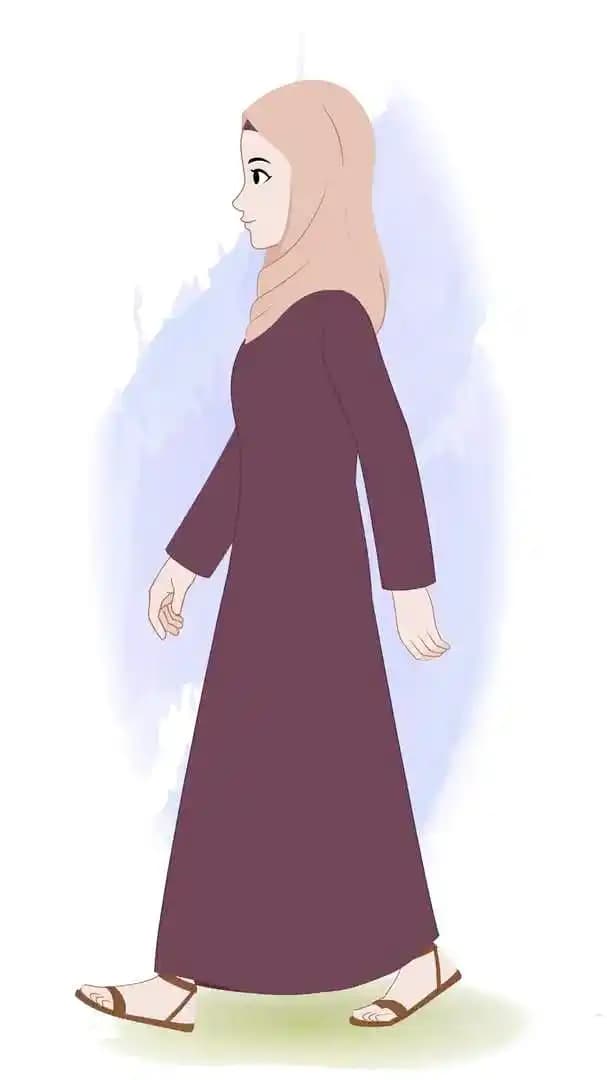 Female Muslim hijab character side walk cycle animated vector AKA Farha