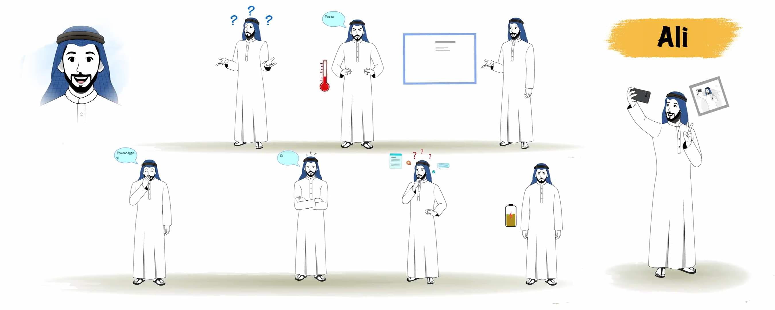 Young arabic sheikh character animated cartoon vector model sheet