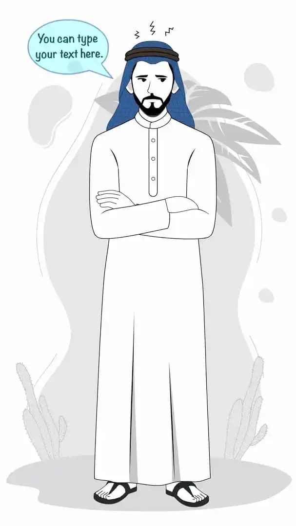 Young arabic sheikh character annoyed animated vector pose AKA Ali