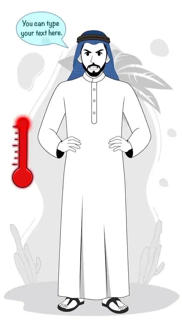 Young arabic sheikh character angry animated vector pose AKA Ali