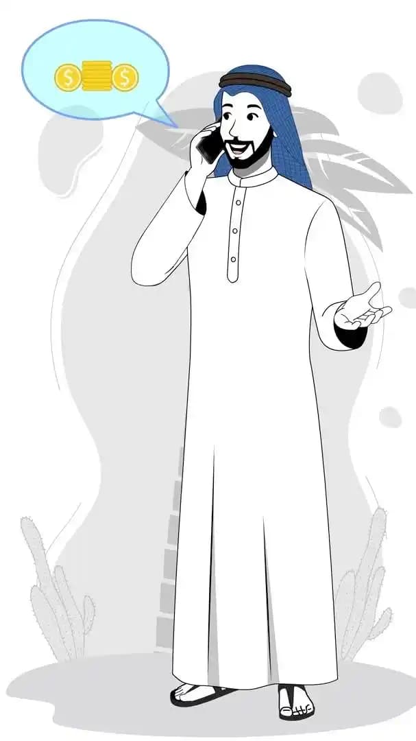 Young arabic sheikh character talking on phone animated vector pose AKA Ali