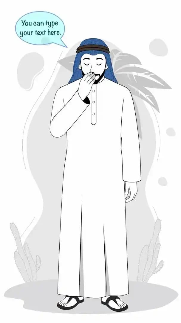 Young arabic sheikh character doing aadab animated vector AKA Ali