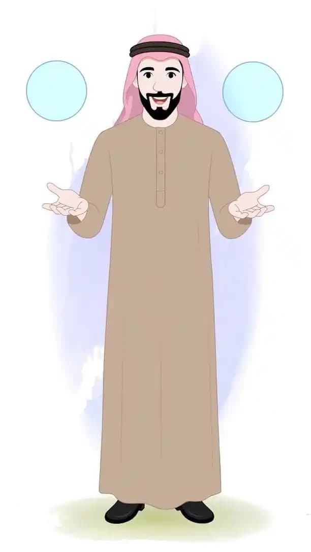Arabic businessman character cartoon vector animated talking pose AKA Rashid
