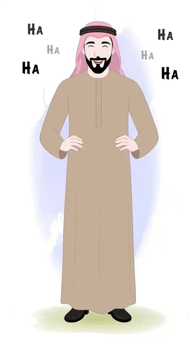 Arabic businessman character cartoon vector laughing animated pose AKA Rashid