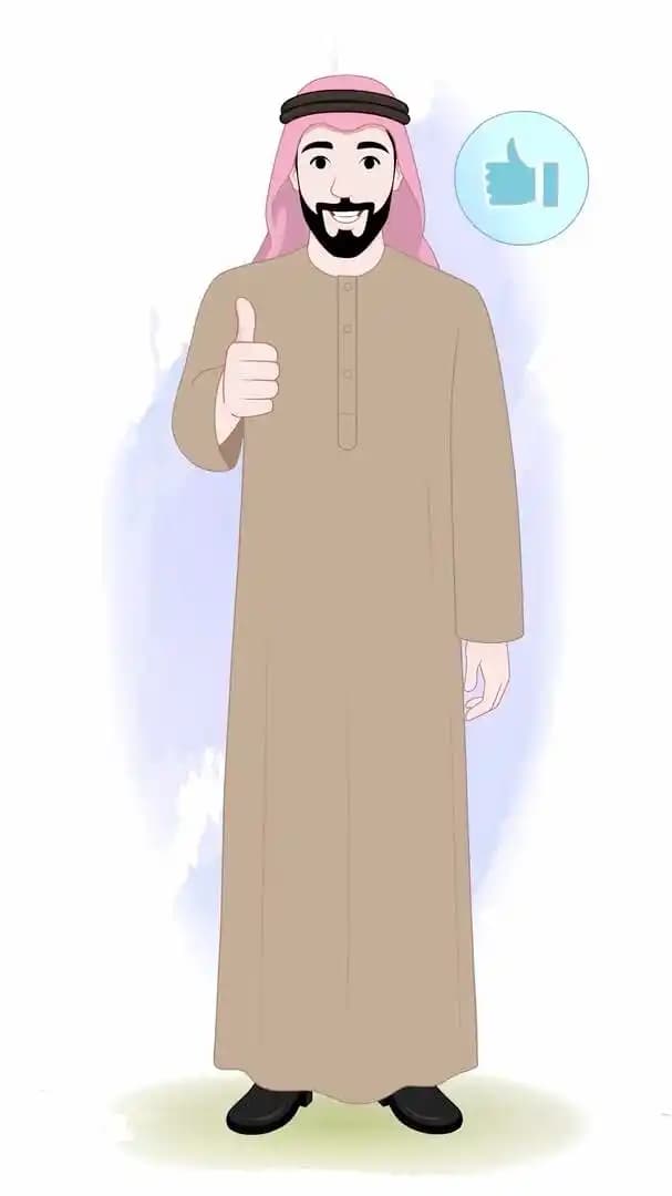 Arabic businessman character cartoon vector doing thumbs up animated pose AKA rashid