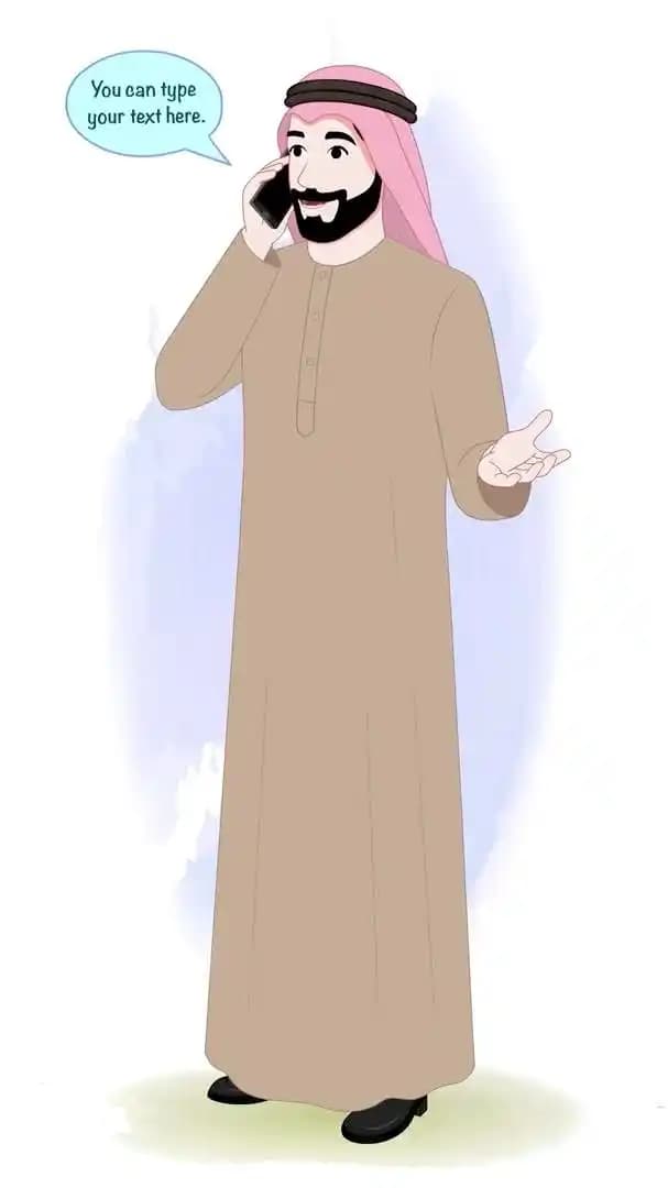 Arabic businessman character cartoon vector talking on phone animated pose AKA Rashid