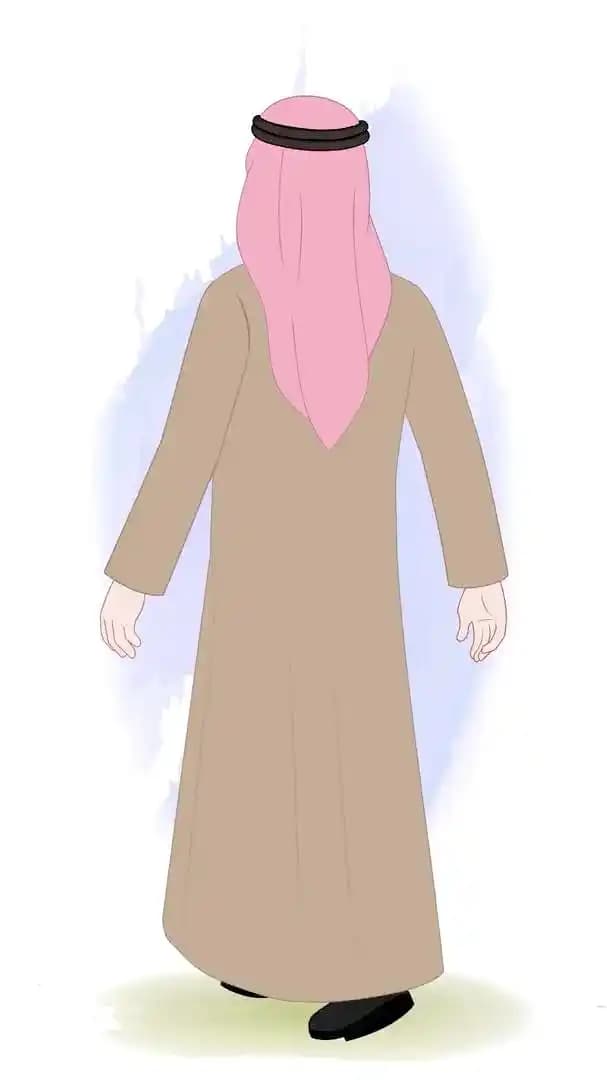 Arabic businessman character cartoon vector walking in back third view animated pose AKA Rashid