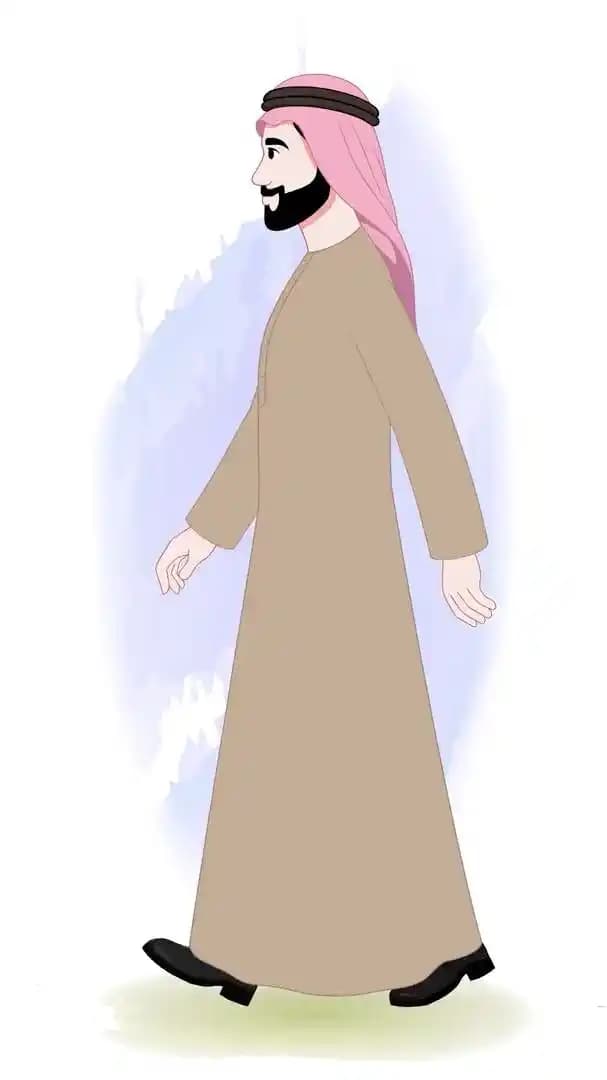 Arabic businessman character cartoon vector side walk cycle animated pose AKA Rashid