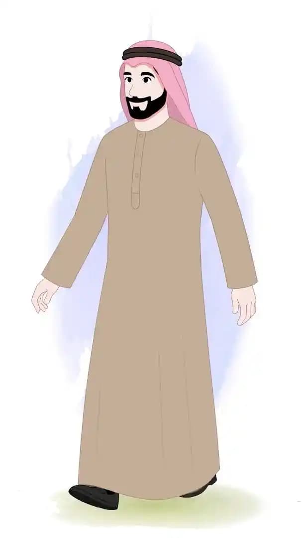 Arabic businessman character cartoon vector walking animated pose AKA Rashid