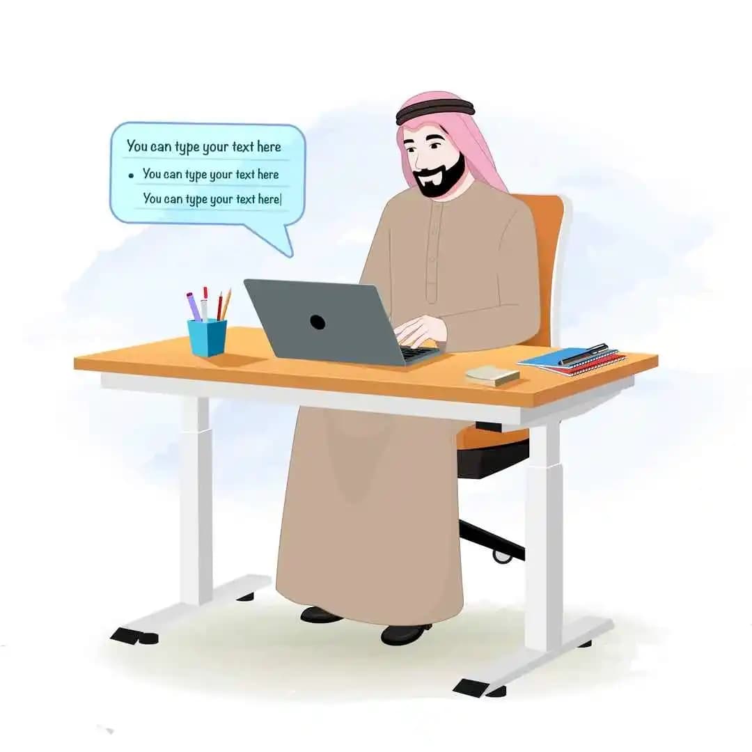 Arabic businessman character cartoon vector working animated pose AKA Rashid
