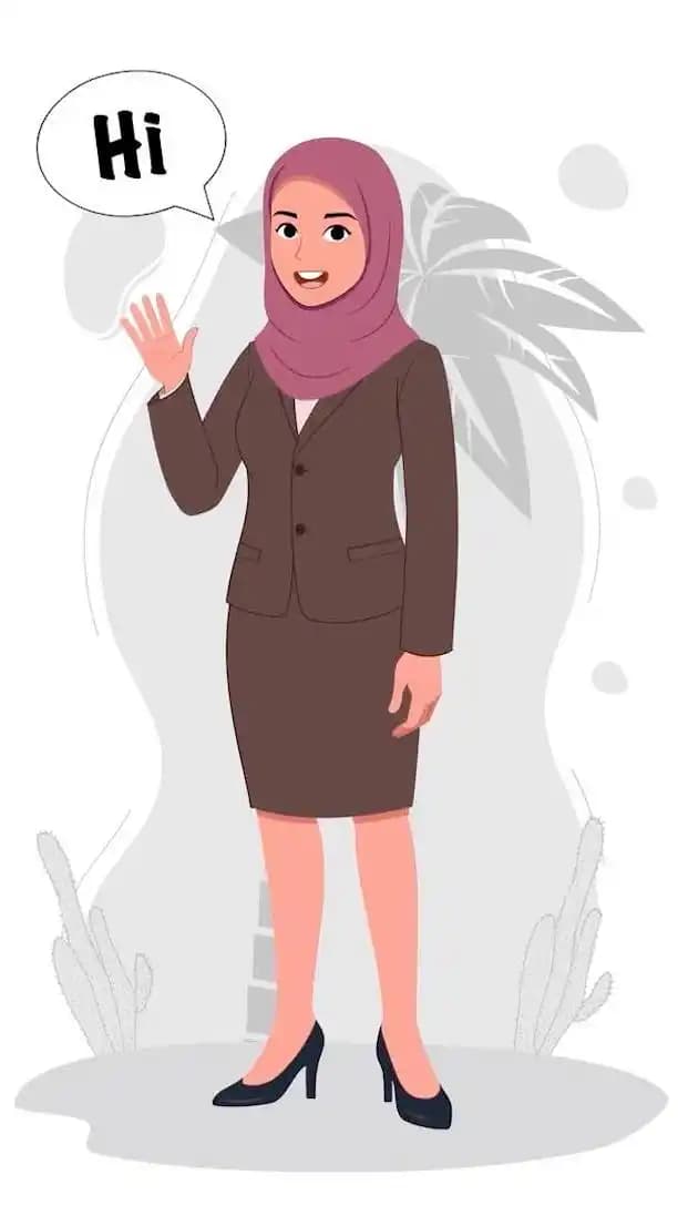 Muslim teacher hijab character saying hi animated cartoon vector AKA Aiza