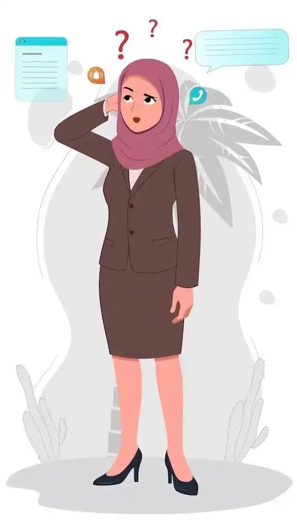 Muslim teacher hijab character confused animated vector pose AKA Aiza