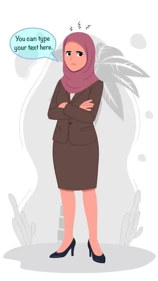 Muslim teacher hijab character annoyed animated vector pose AKA Aiza