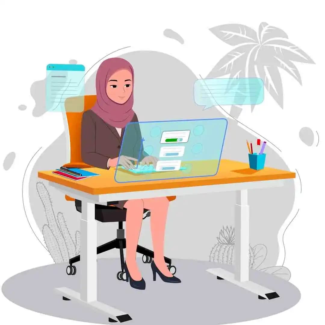 Muslim teacher hijab character working animation vector AKA Aiza