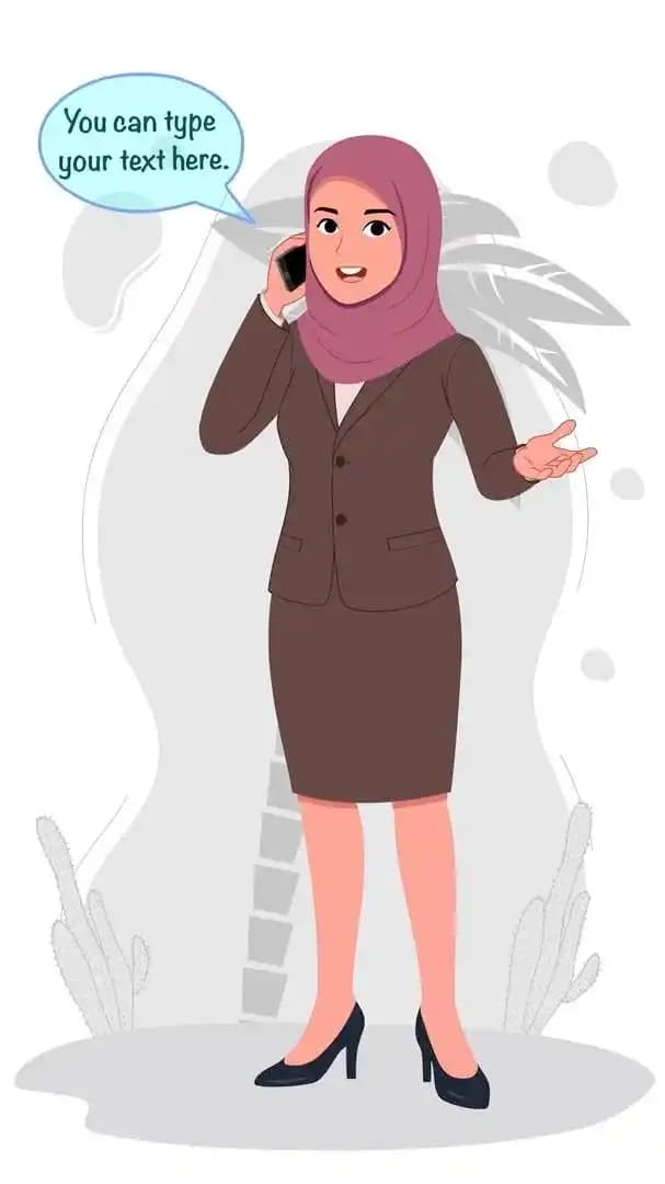 Muslim teacher hijab character talking on phone animated vector pose AKA Aiza