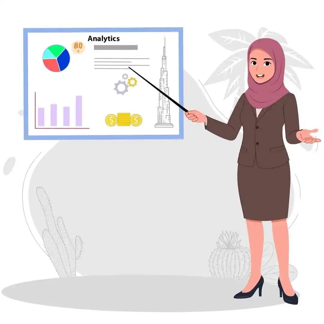Muslim teacher hijab character doing presentation animation vector AKA Aiza