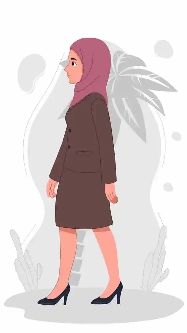 Muslim teacher hijab character side walk cycle animated vector pose AKA Aiza