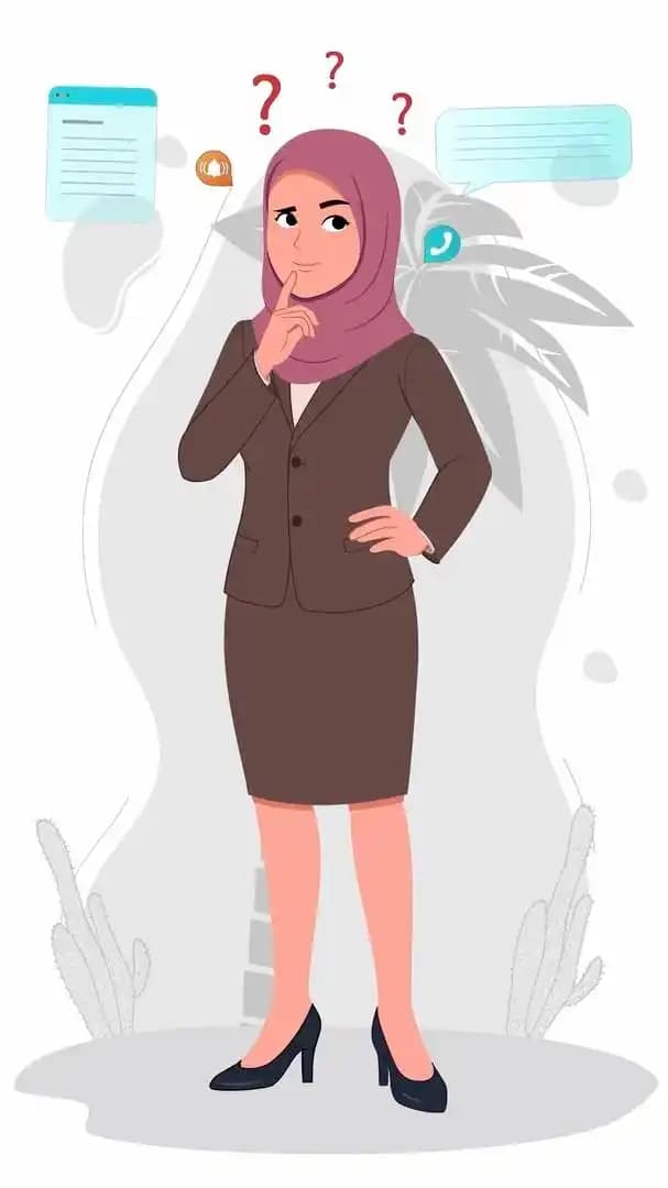 Muslim teacher hijab character thinking animated vector pose AKA Aiza