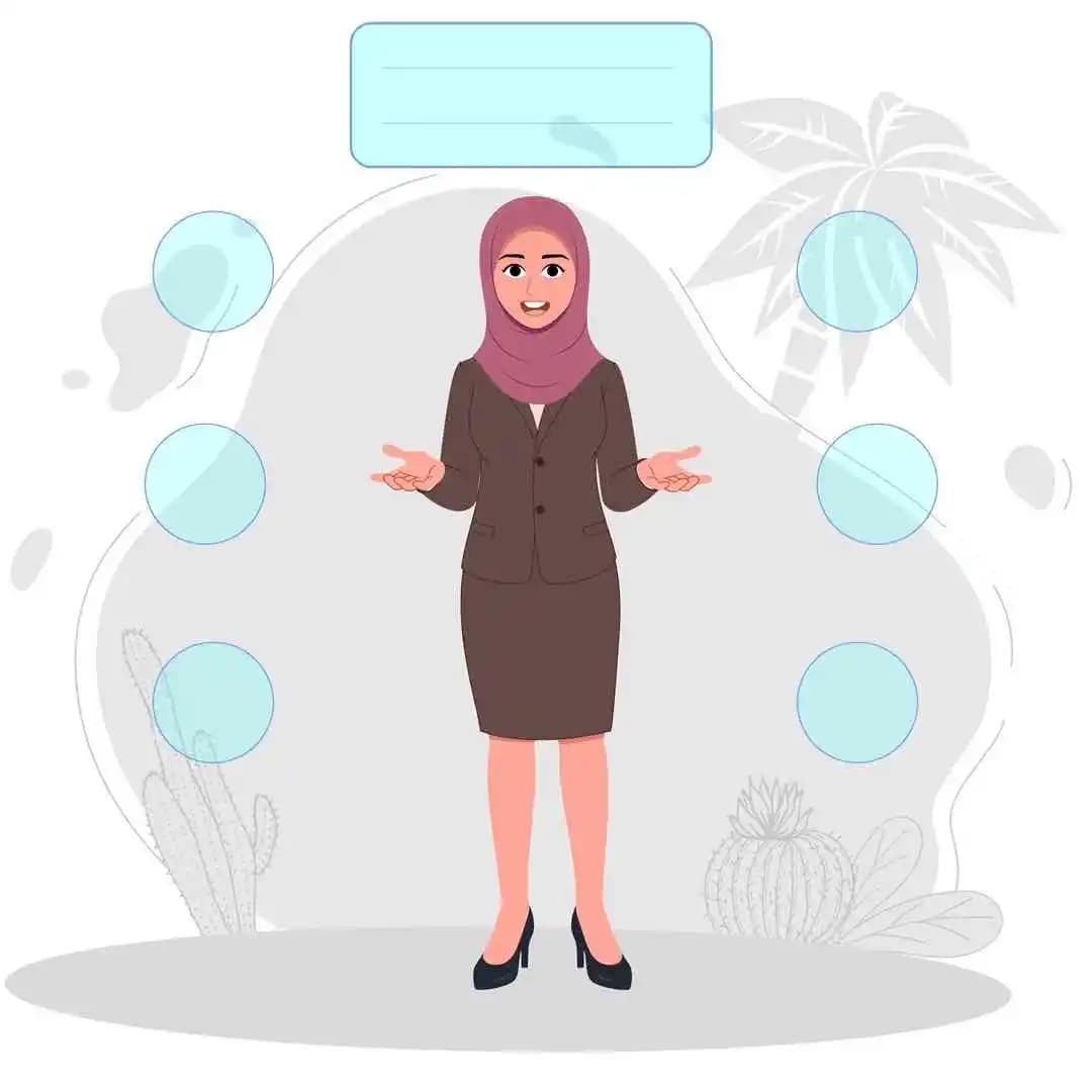 Muslim teacher hijab character talking animation vector AKA Aiza