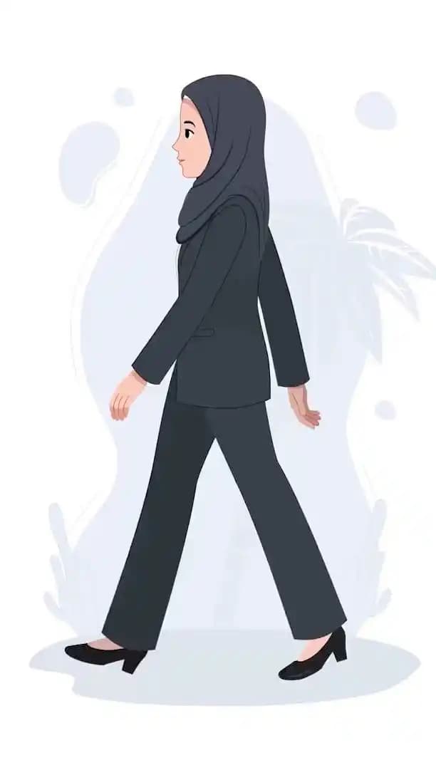 Hijab character woman in business attire side walk cycle animated cartoon vector AKA Sara