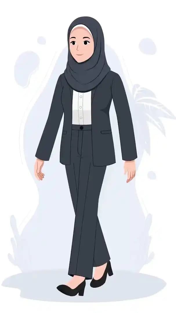 Hijab character woman in business attire walking animated cartoon vector AKA Sara