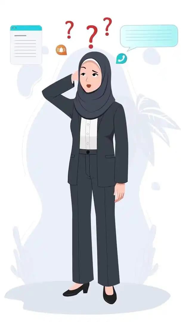 Hijab character woman in business attire confused animated cartoon vector AKA Sara