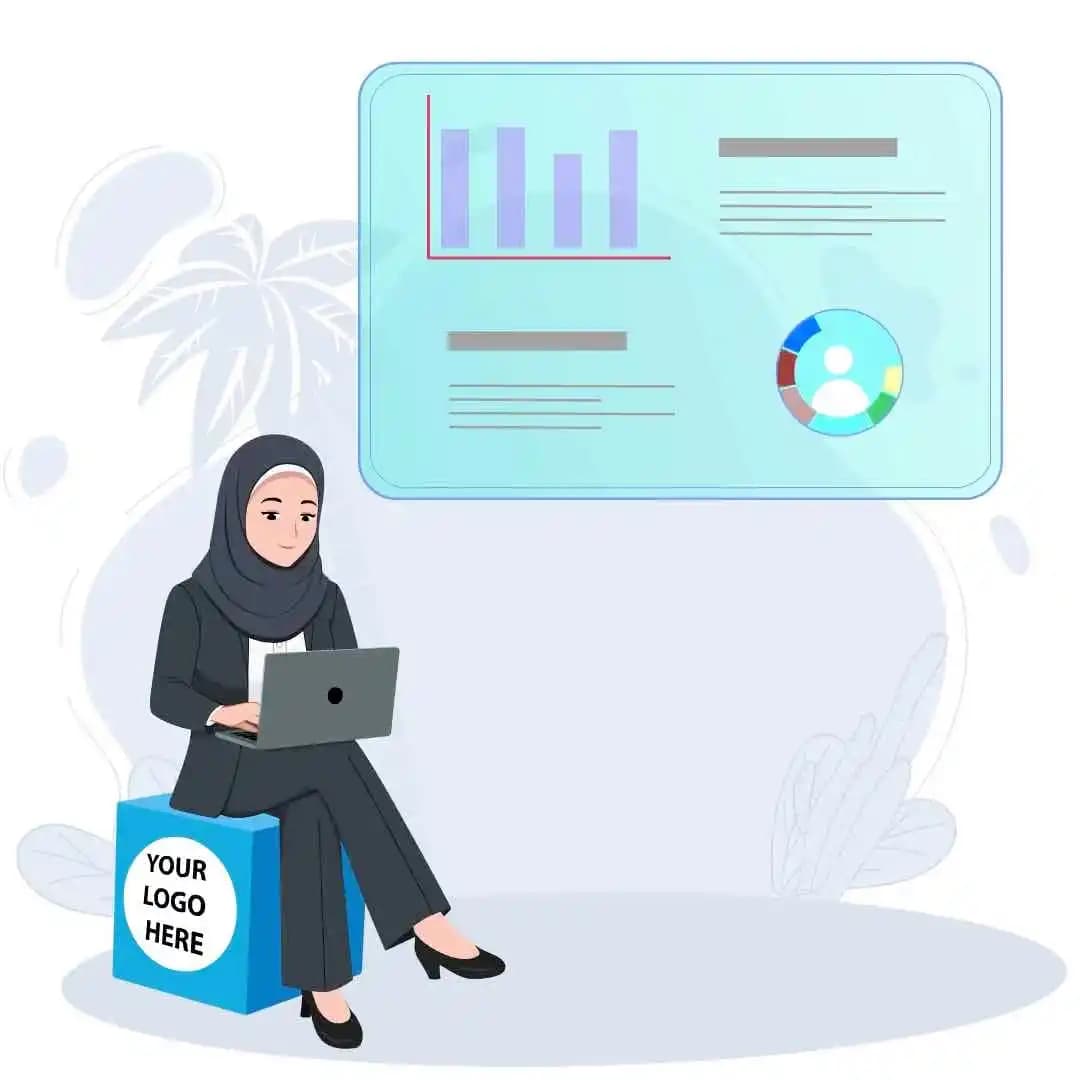Hijab character woman in business attire working animated cartoon vector AKA Sara