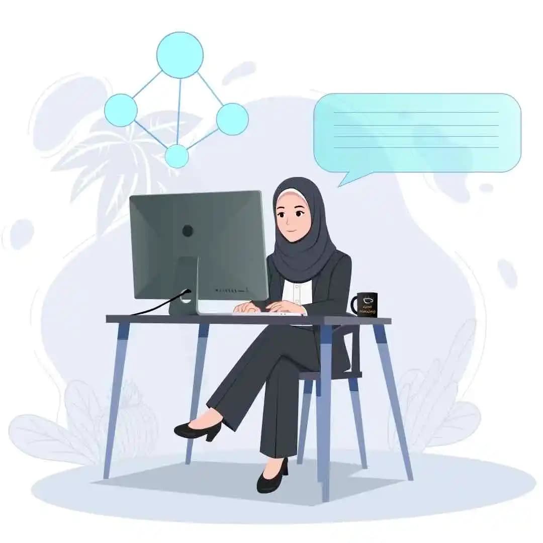 Hijab character woman in business attire working on computer animated cartoon vector AKA Sara