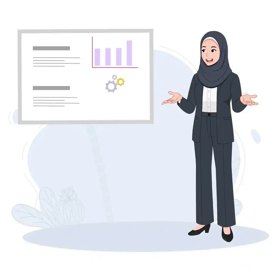 Hijab character woman in business attire talking animation cartoon vector AKA Sara