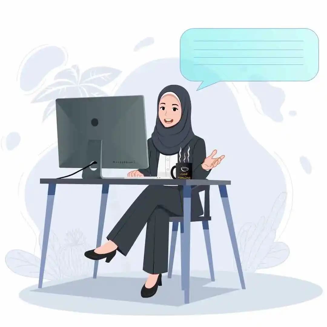 Hijab character woman in business attire talking while working animated cartoon vector AKA Sara