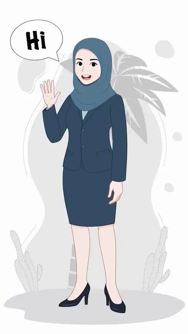 Muslim woman office character saying hi animated vector pose AKA Zainab