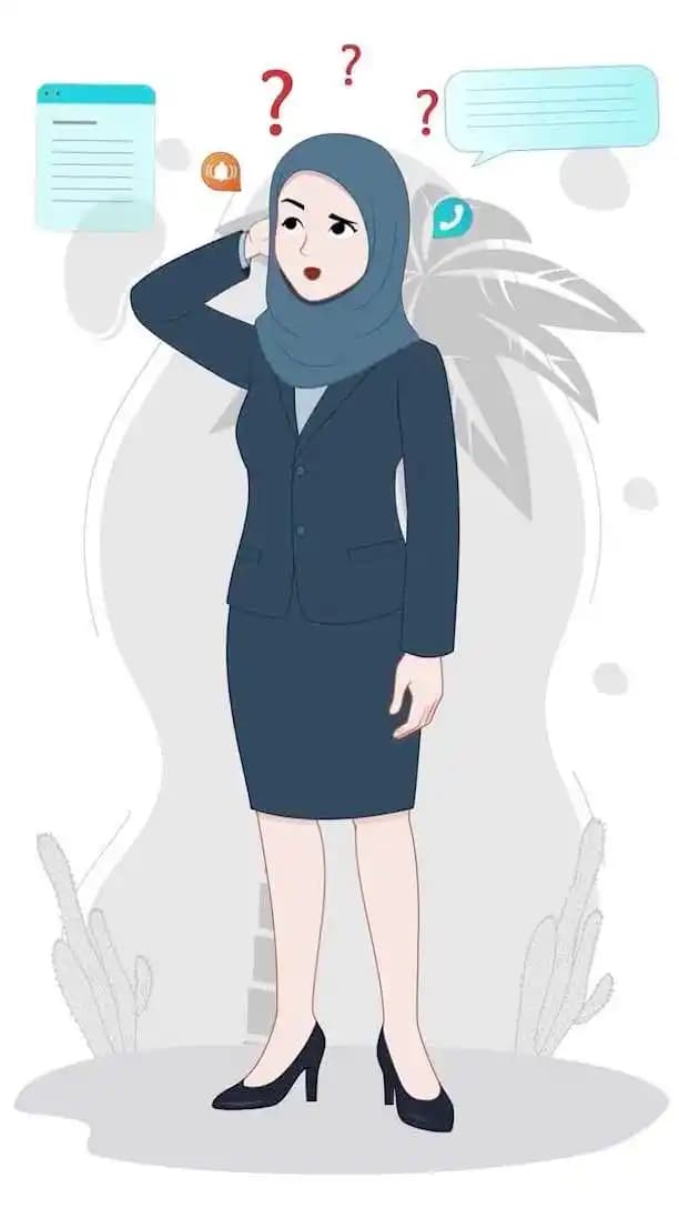 Muslim woman office character confused animated vector pose AKA Zainab