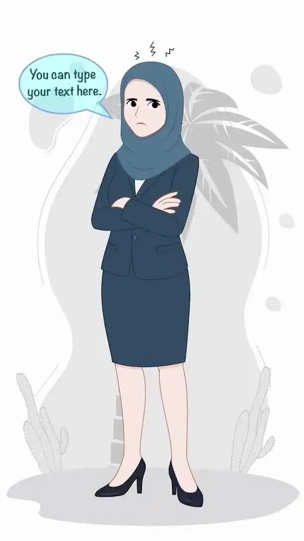Muslim woman office character annoyed animated vector pose AKA Zainab