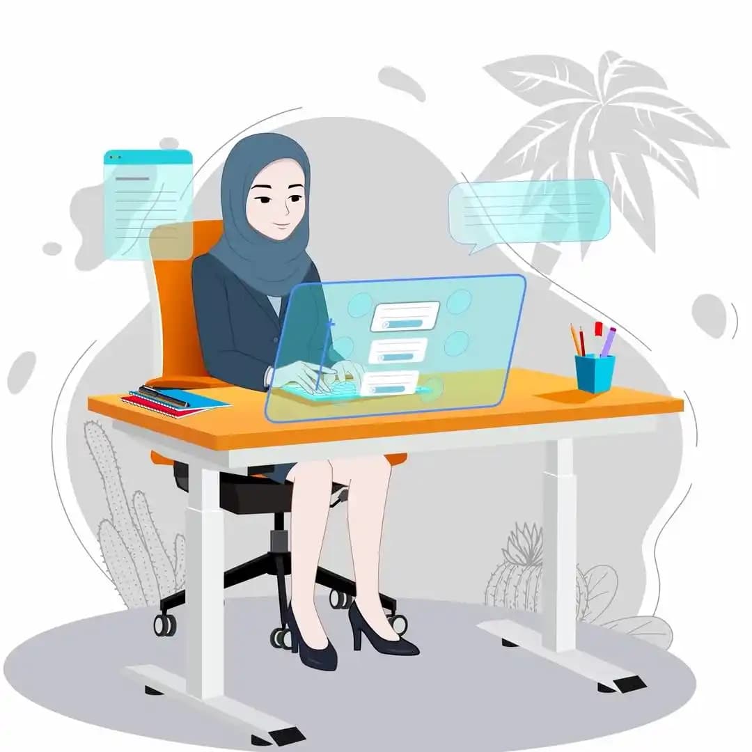 Muslim woman office character working animated vector AKA Zainab