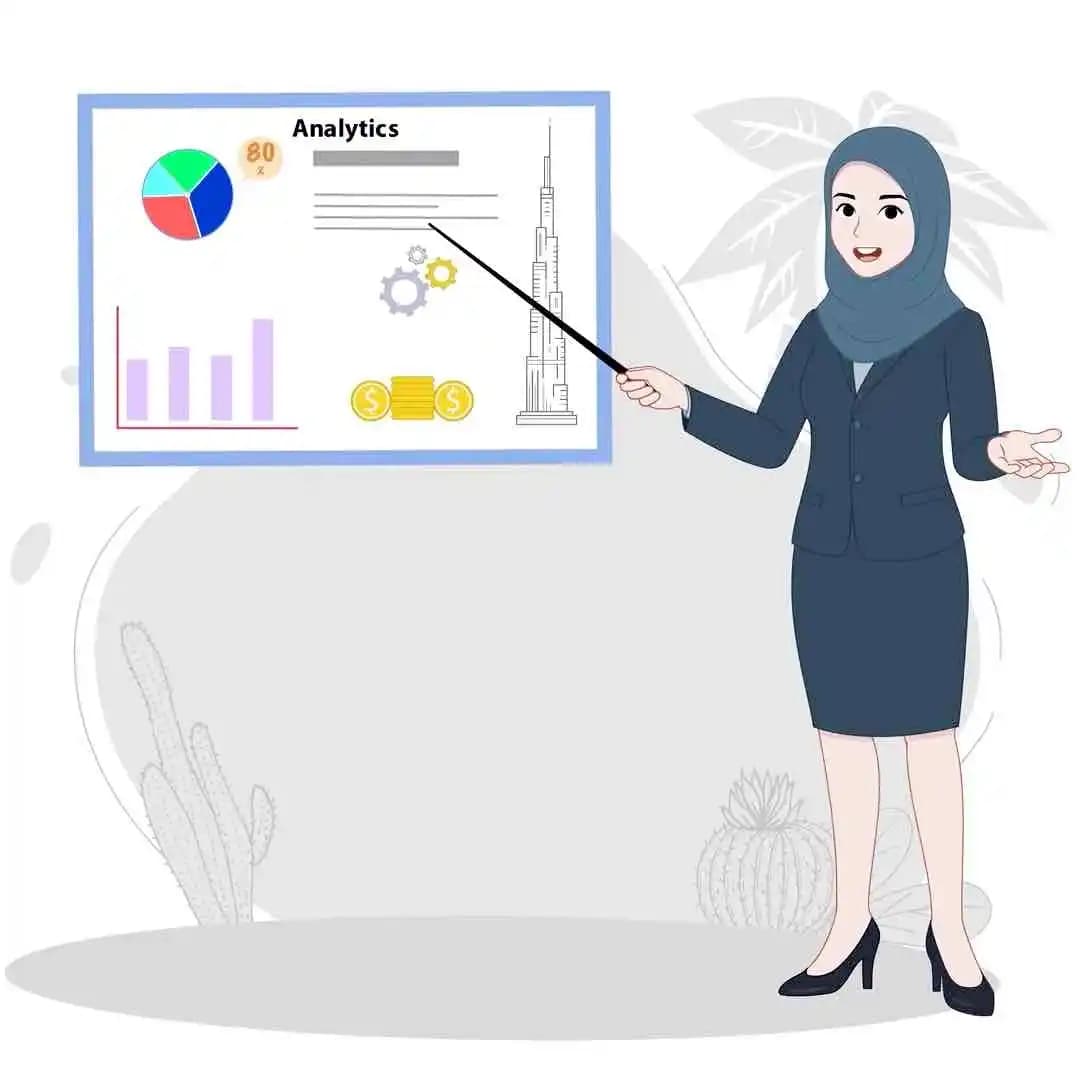 Muslim woman office character giving presentation animated vector AKA Zainab