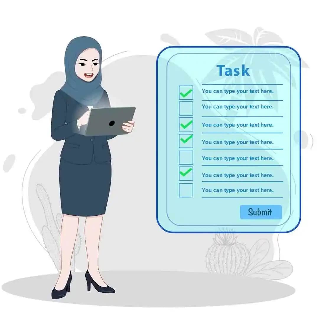 Muslim woman office character using tablet animated vector AKA Zainab