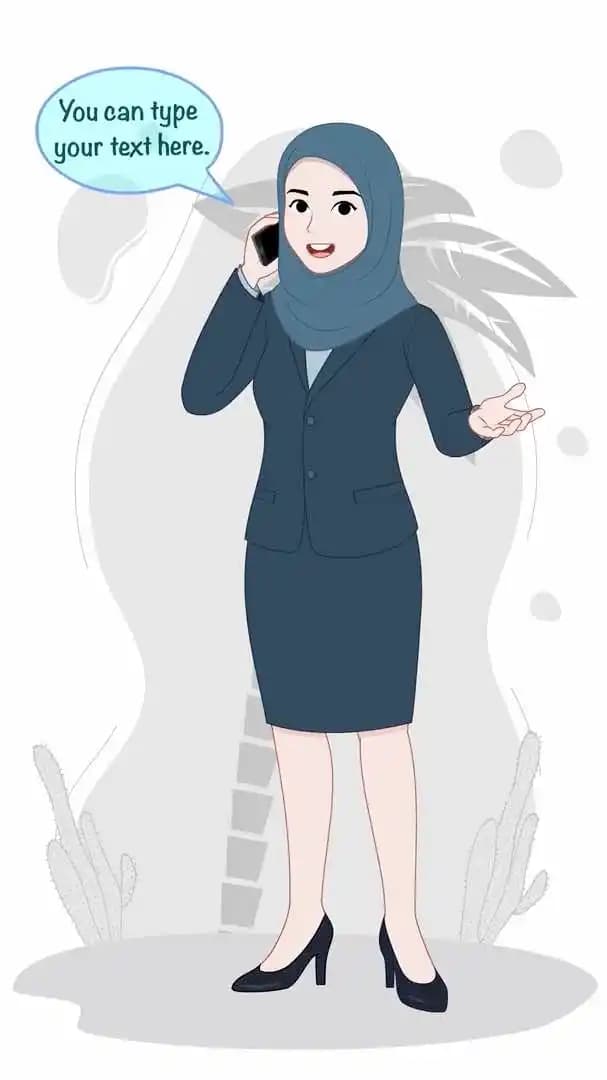Muslim woman office character talking on phone animated vector AKA Zainab