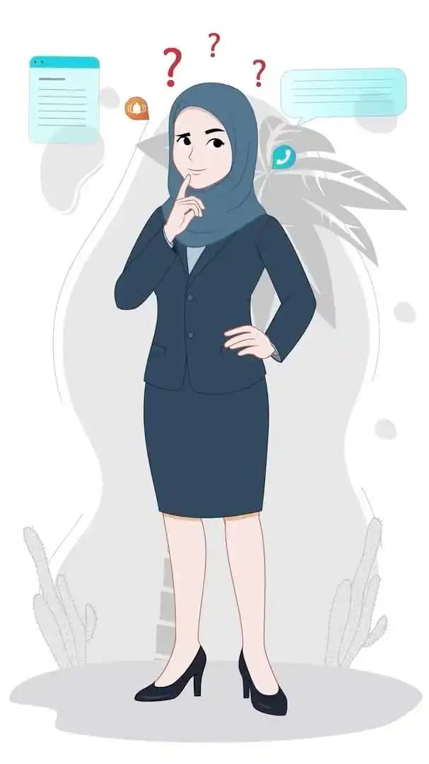 Muslim woman office character thinking animated vector pose