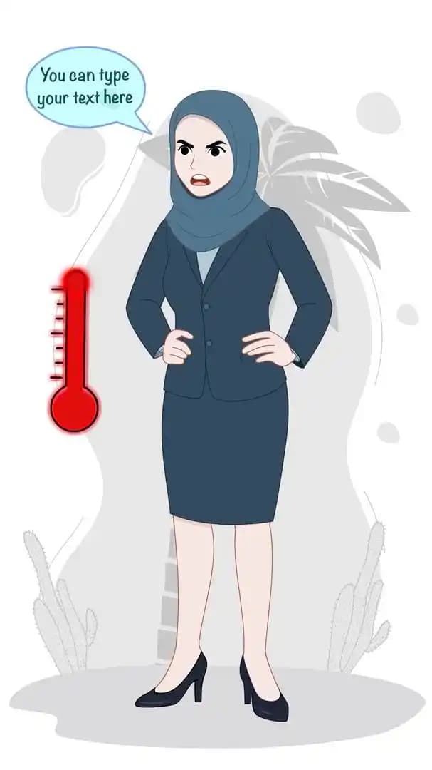 Muslim woman office character angry animated vector pose AKA Zainab