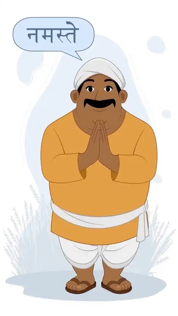 Indian village man farmer character doing namaste animated vector AKA Maan Singh