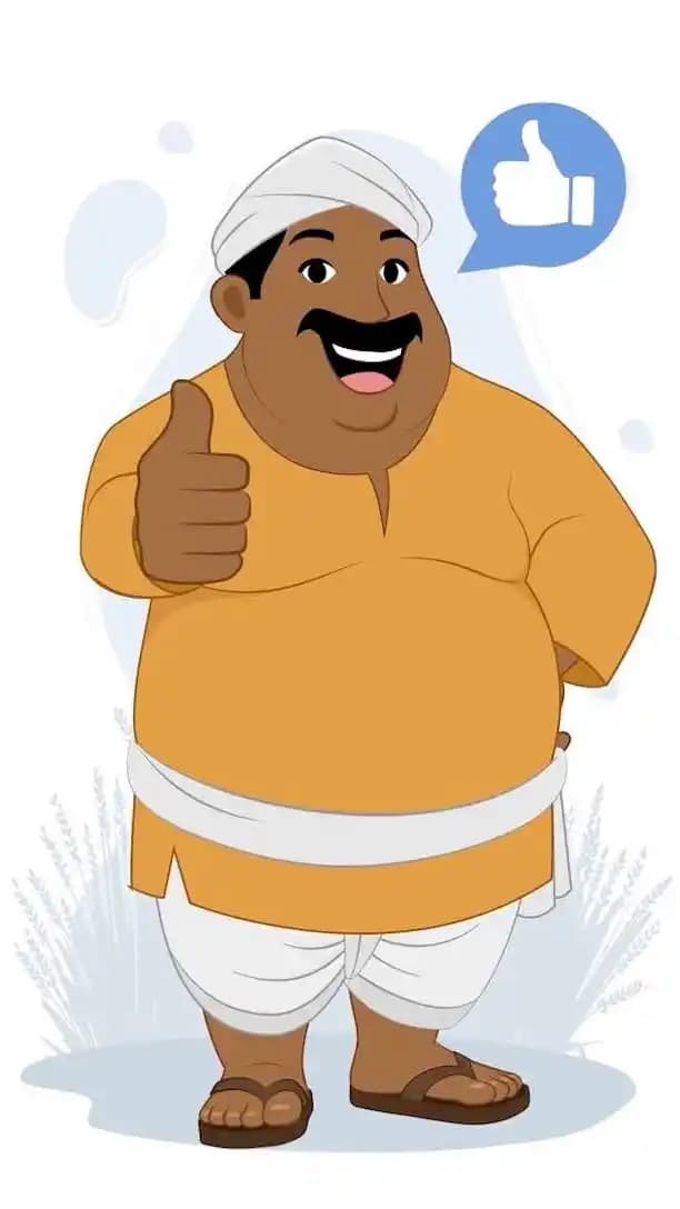 Indian village man farmer character doing thumbs up animated cartoon vector AKA Maan Singh