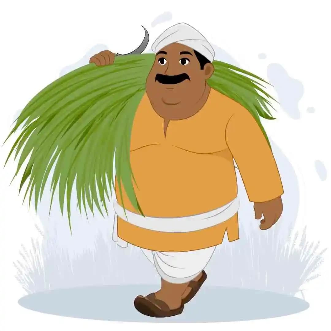 Indian village man farmer character walking with grass animated cartoon vector AKA Maan Singh