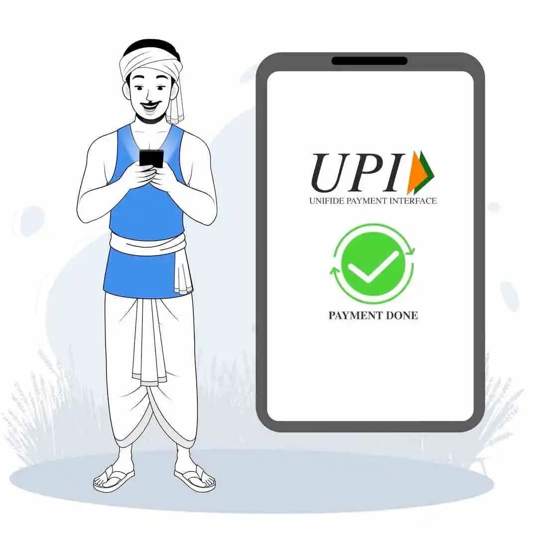 Indian village man farmer character doing UPI payment animated cartoon vector AKA Ram Singh
