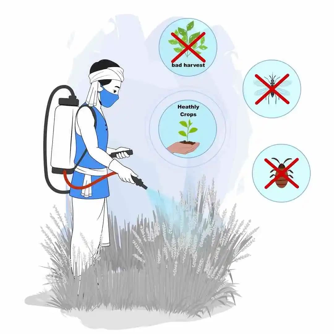 Indian village man farmer character spraying fertilizer animated cartoon vector AKA Ram Singh