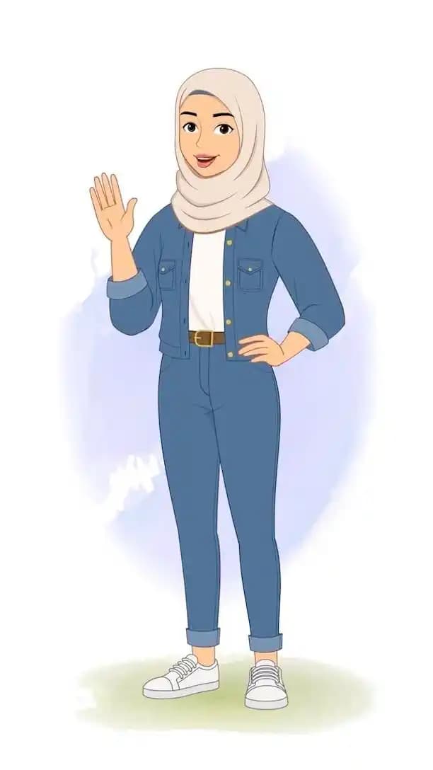 Hijab character in casual clothes saying hi animated vector AKA Mahira