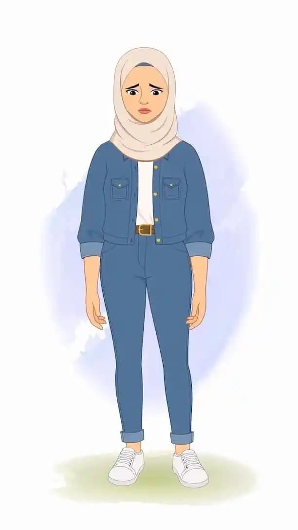 Hijab character in casual clothes sad animated vector AKA Mahira
