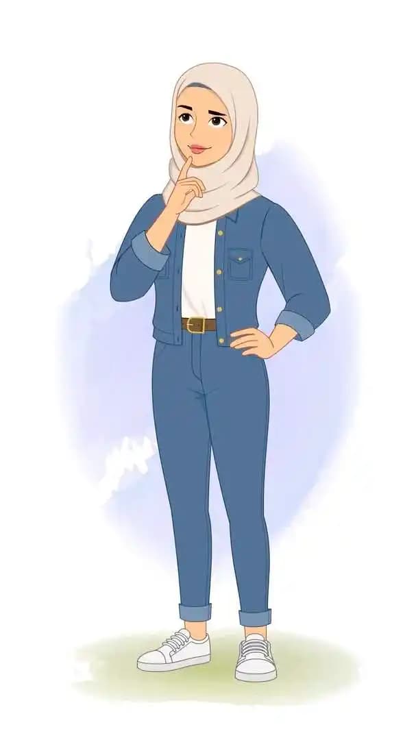 Hijab character in casual clothes thinking animated vector AKA Mahira